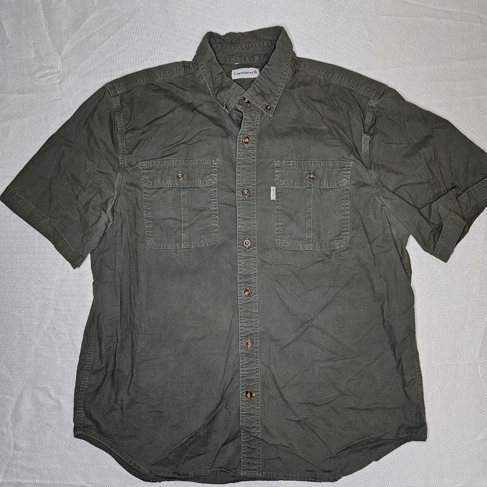 Carhartt Mens Short Sleeve Button Down Shirt XL Olive Green Stretch 101555 316